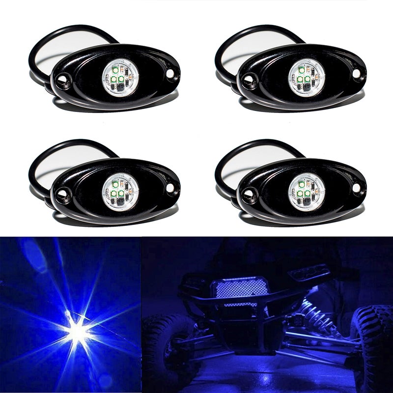 YONEDA 4 Pods Blue Rock Lights 6000K Ultra Bright LED Neon Underglow Light IP68 Waterproof for Trucks SUV UTV ATV RZR Car Boats Pickup Motorcycle - Image 1